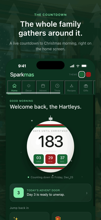 Sparkmas home screen